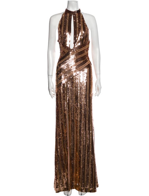 Galvan Halterneck Long Dress Gold