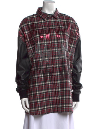 Giamba Virgin Wool Plaid Print Button-Up Top