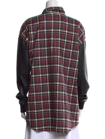 Giamba Virgin Wool Plaid Print Button-Up Top