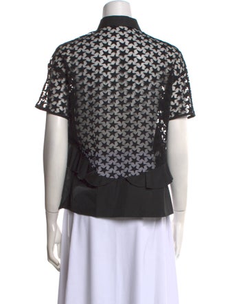 Giamba Lace Pattern Short Sleeve Button-Up Top