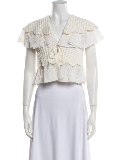 Giamba V-Neck Short Sleeve Crop Top