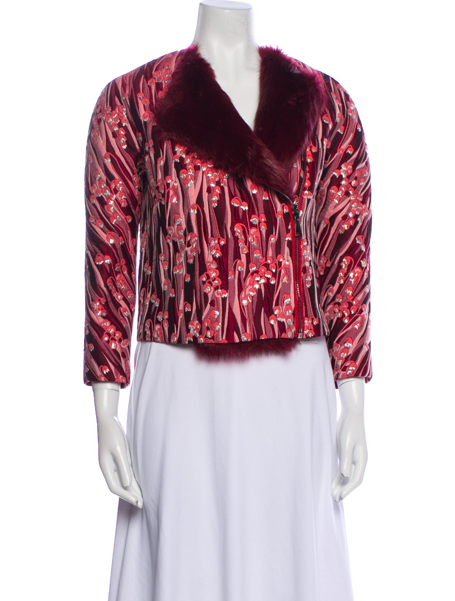 Giamba Floral Print Faux Fur Jacket