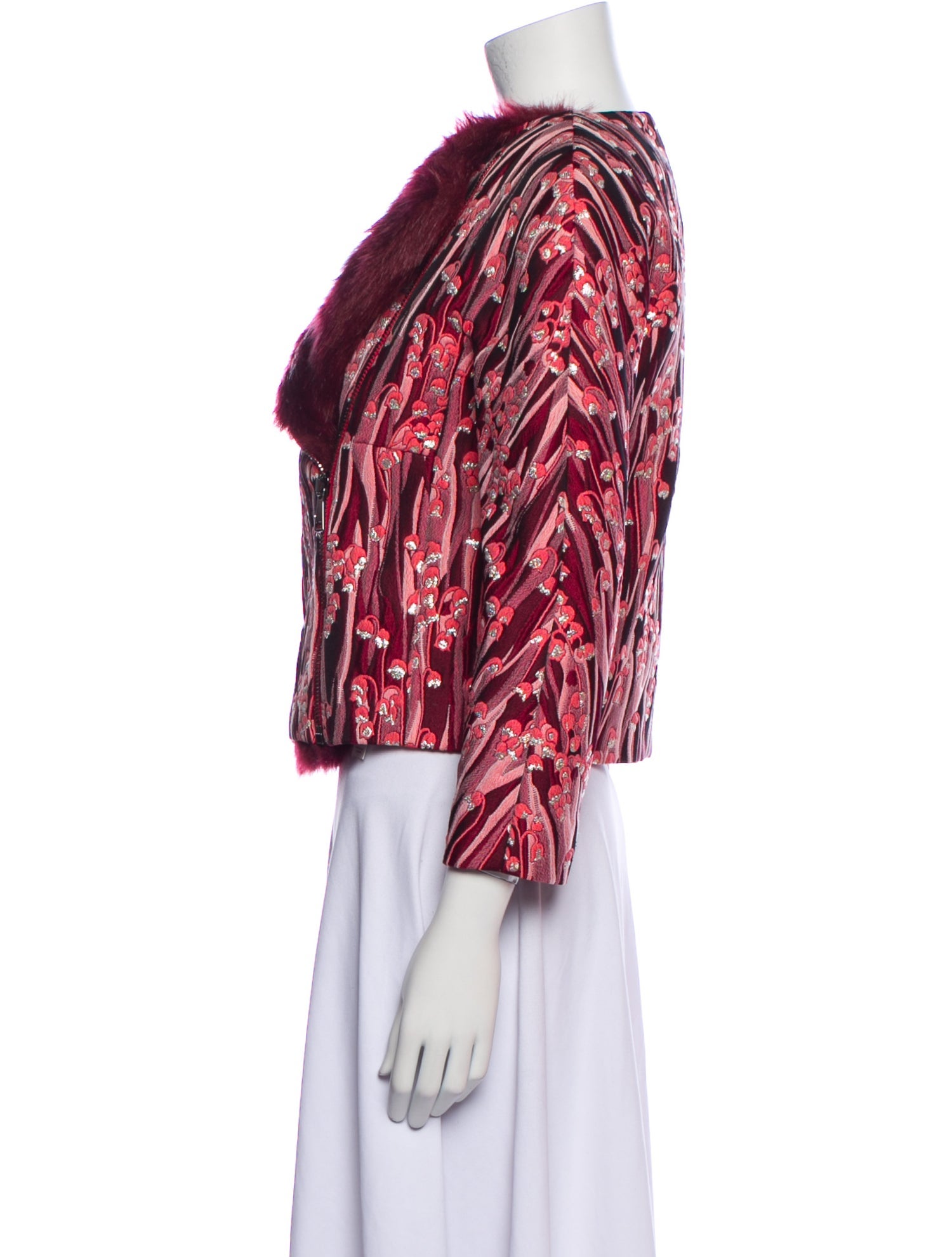 Giamba Floral Print Faux Fur Jacket