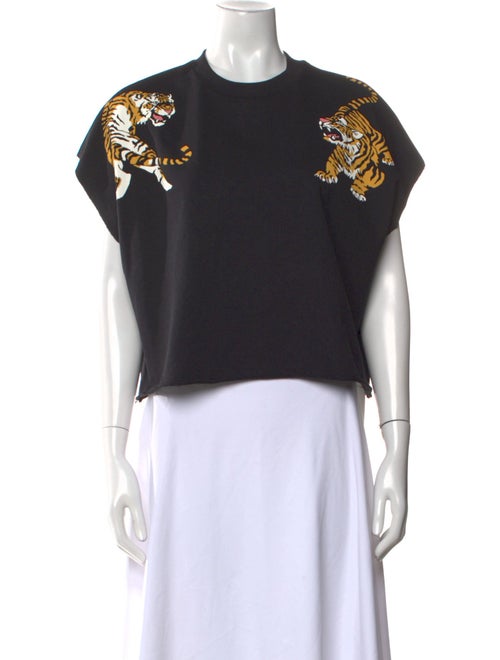 Giamba Graphic Print Crew Neck Crop Top