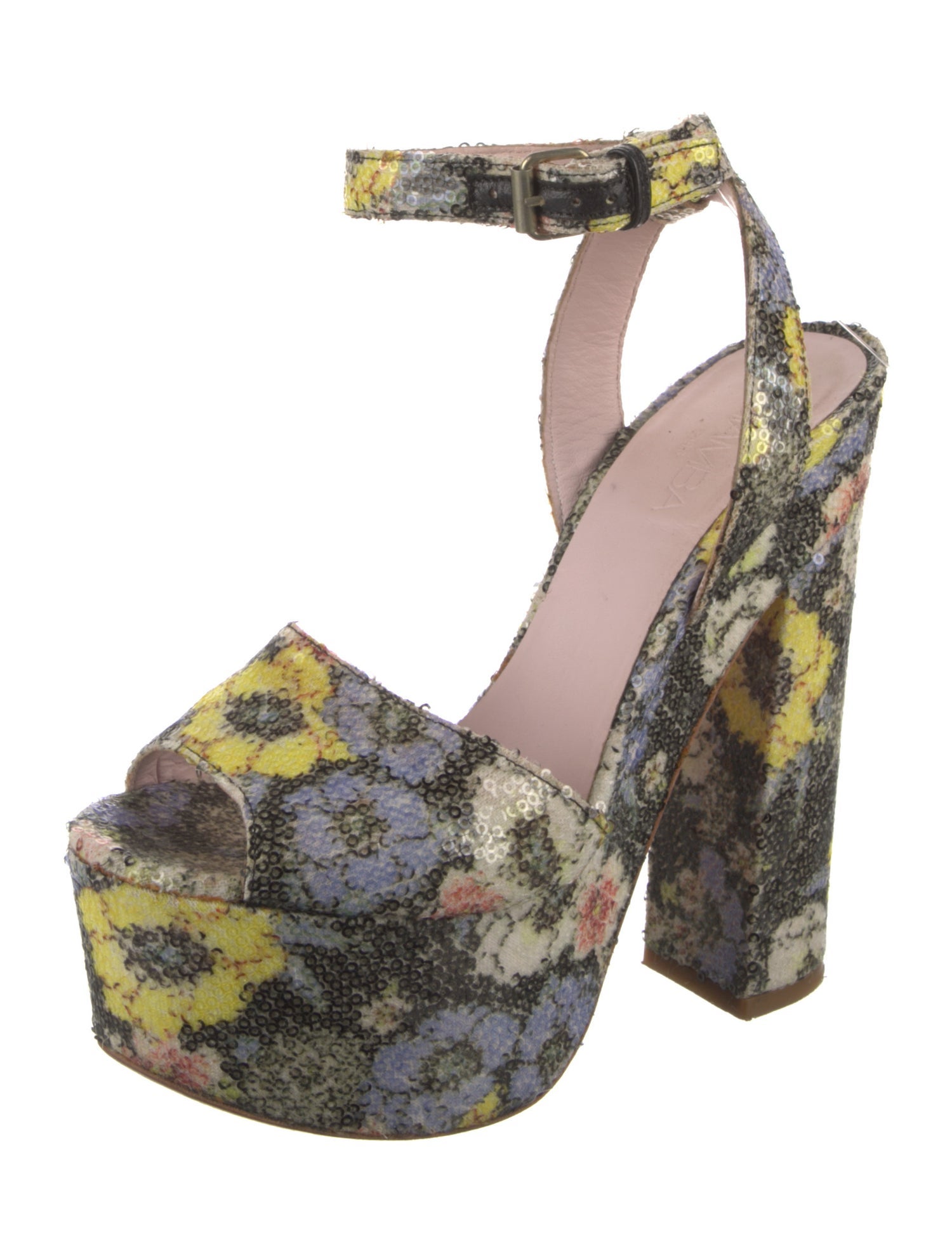 Giamba Sequins Floral Print Slingback Pumps