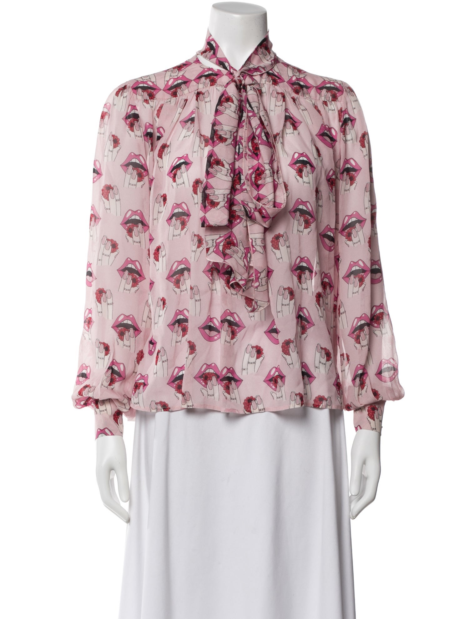 Giamba Graphic Print Tie Neck Blouse