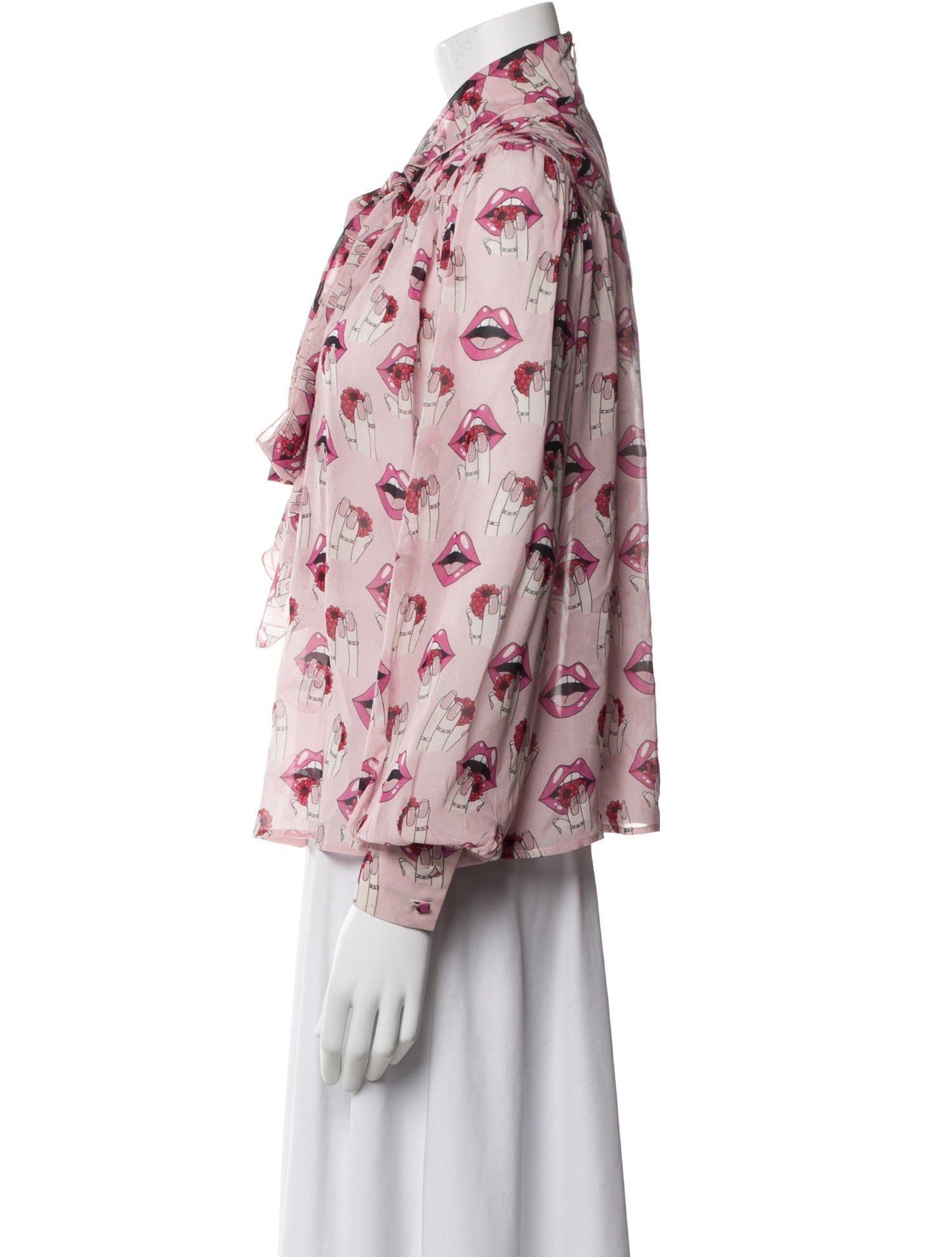 Giamba Graphic Print Tie Neck Blouse