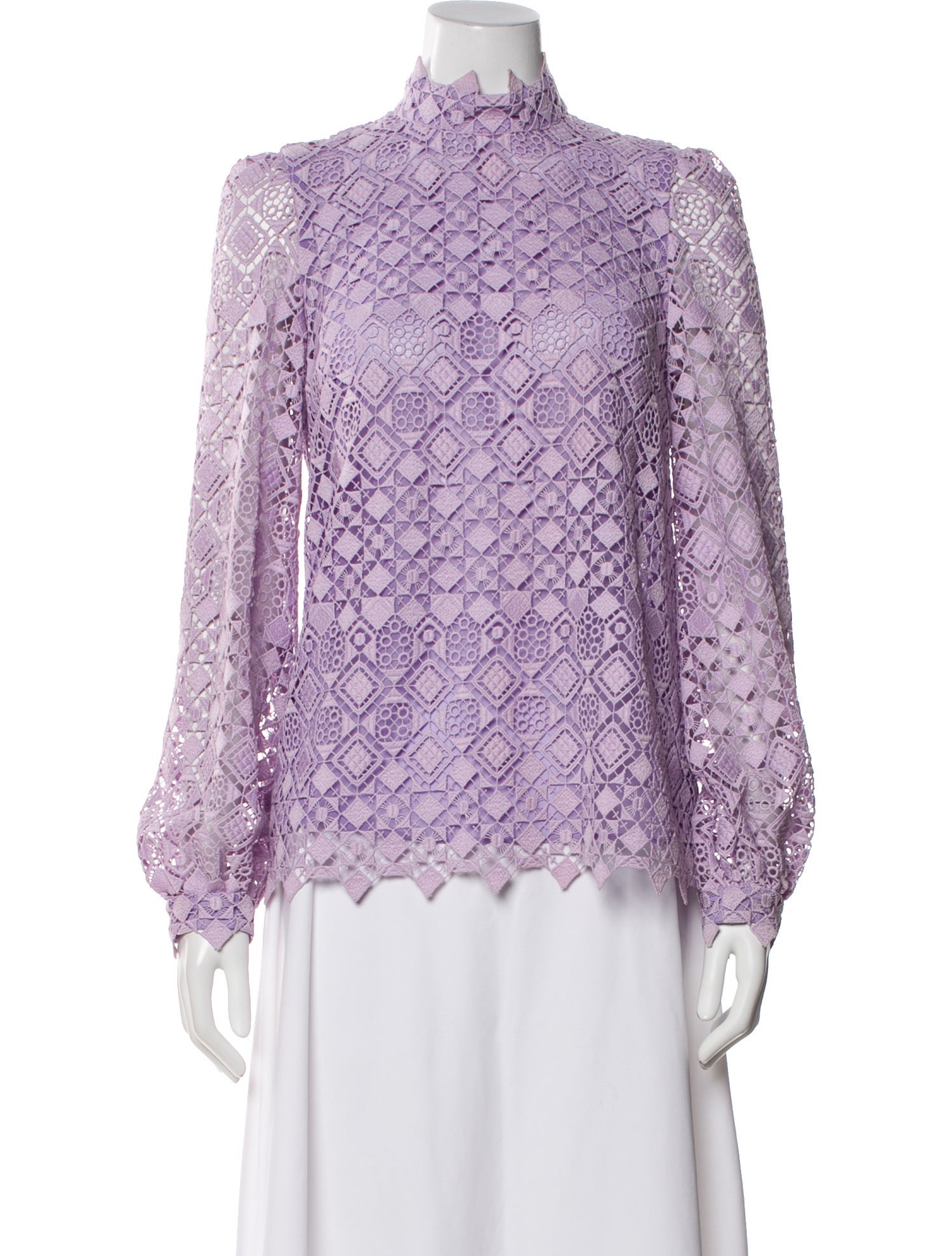 Giamba Lace Pattern Mock Neck Blouse