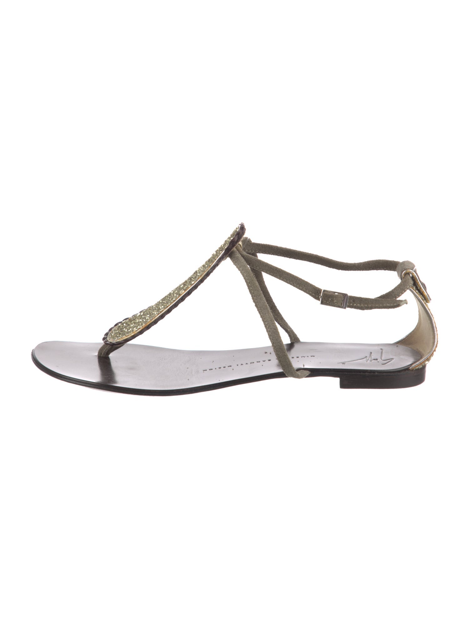 Giuseppe Zanotti Leather Glitter Accents T-Strap Sandals