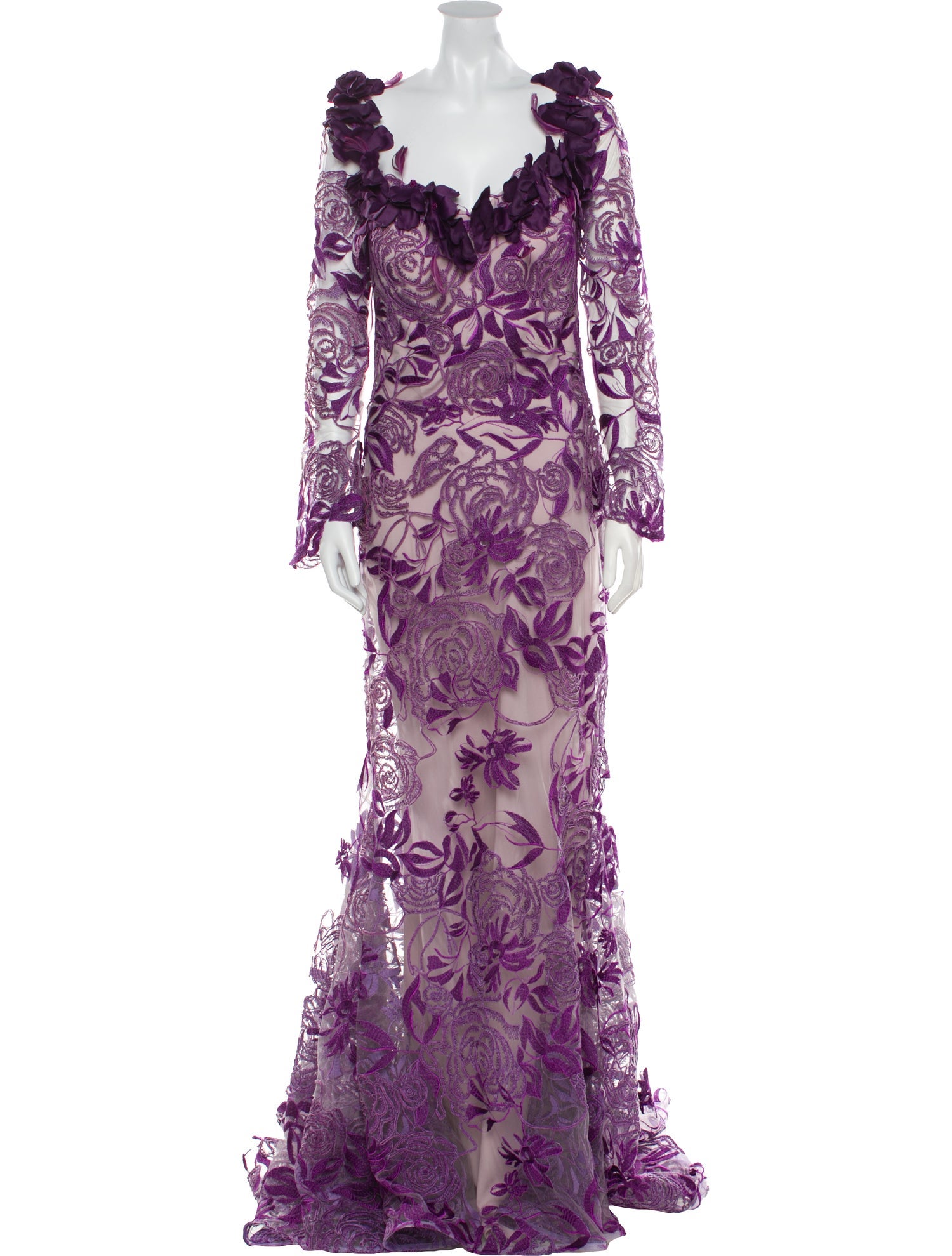 Gemy Maalouf Lace Pattern Long Dress