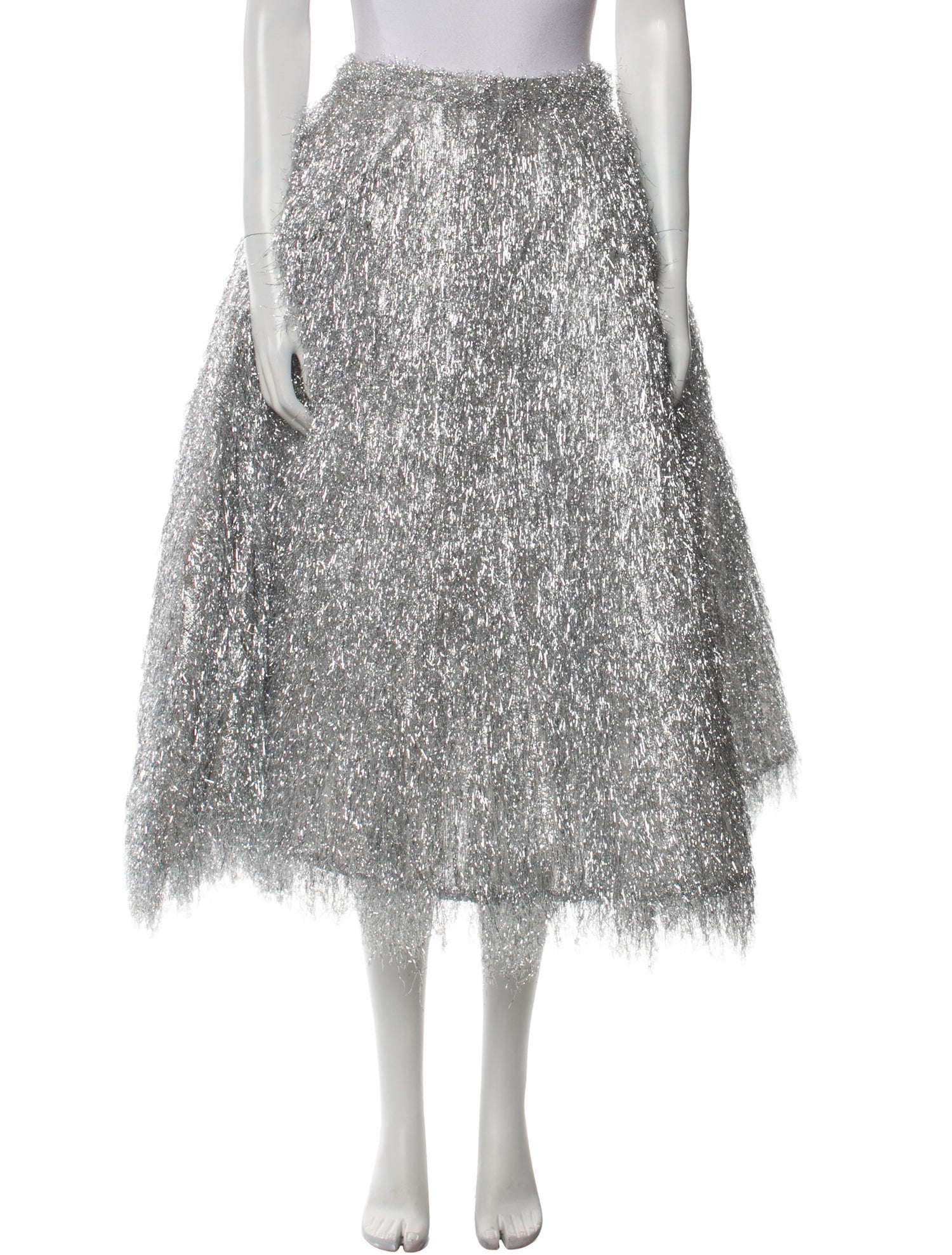 Gemy Maalouf Fringe Trim Accent Midi Length Skirt