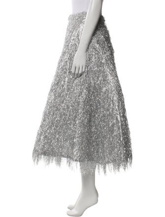 Gemy Maalouf Fringe Trim Accent Midi Length Skirt