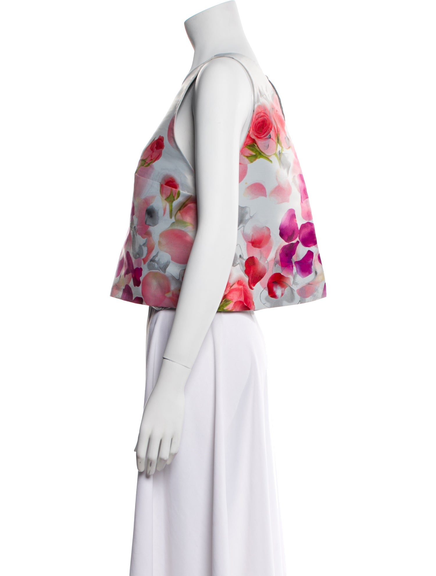 Gemy Maalouf Floral Print Bateau Neckline Crop Top