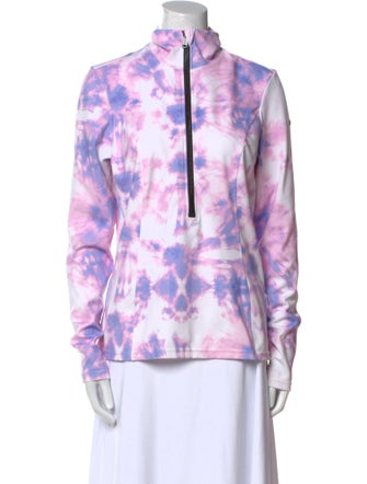 Goldbergh Tie-Dye Print Mock Neck Button-Up Top