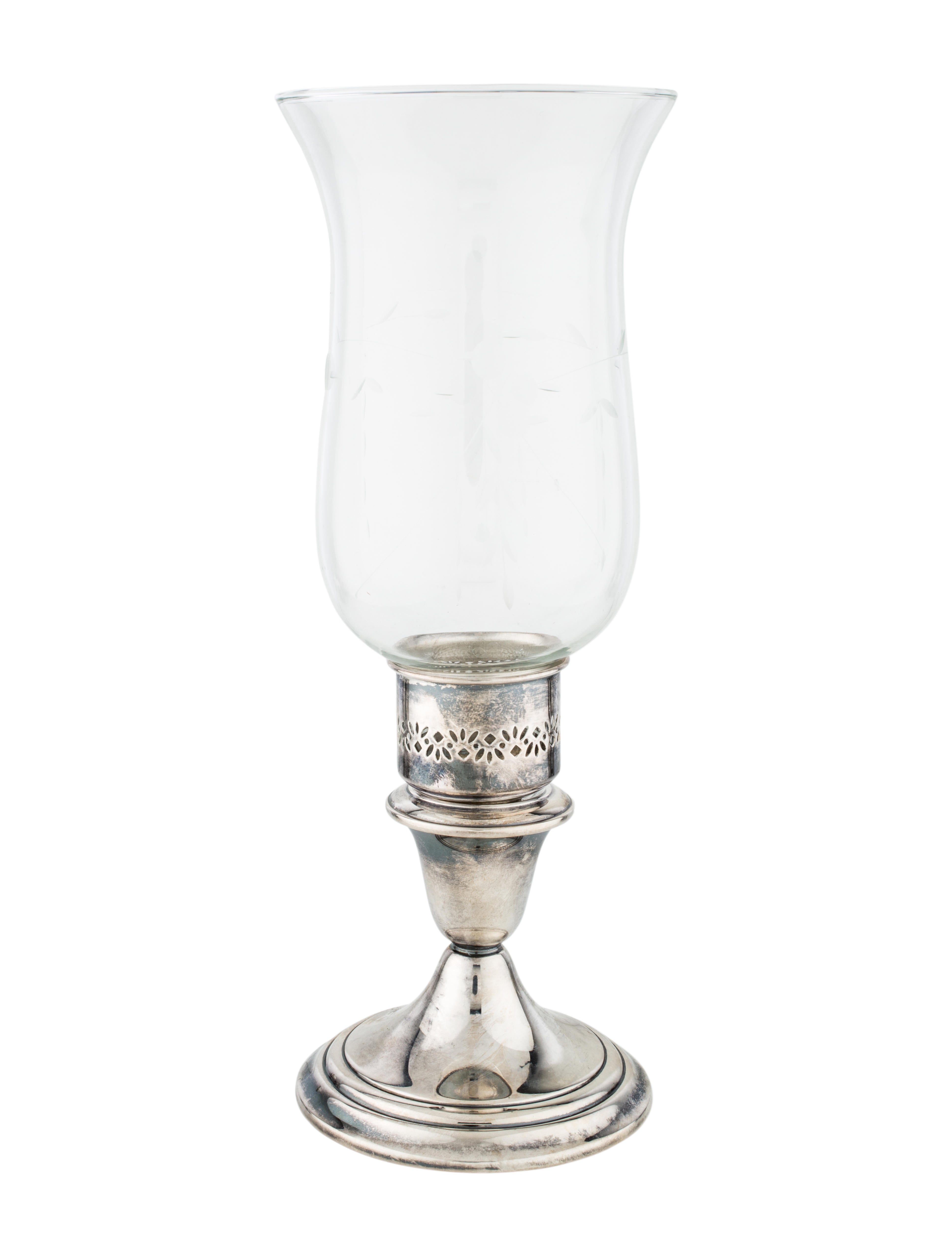 Gorham Candle Holders w/ Glass Shade Silver Decorative Accents, Decor