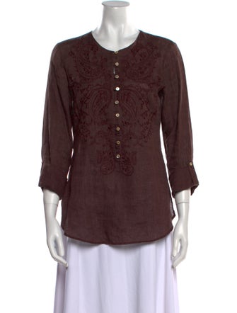 Gorsuch Linen Crew Neck Button-Up Top