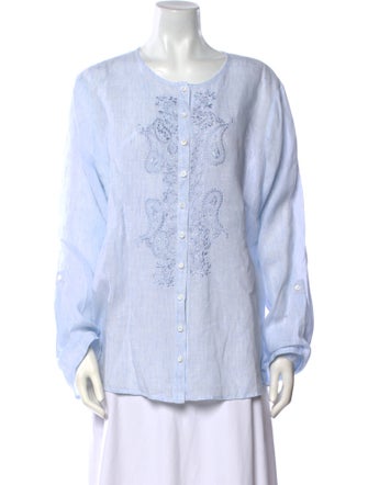 Gorsuch Striped Scoop Neck Button-Up Top