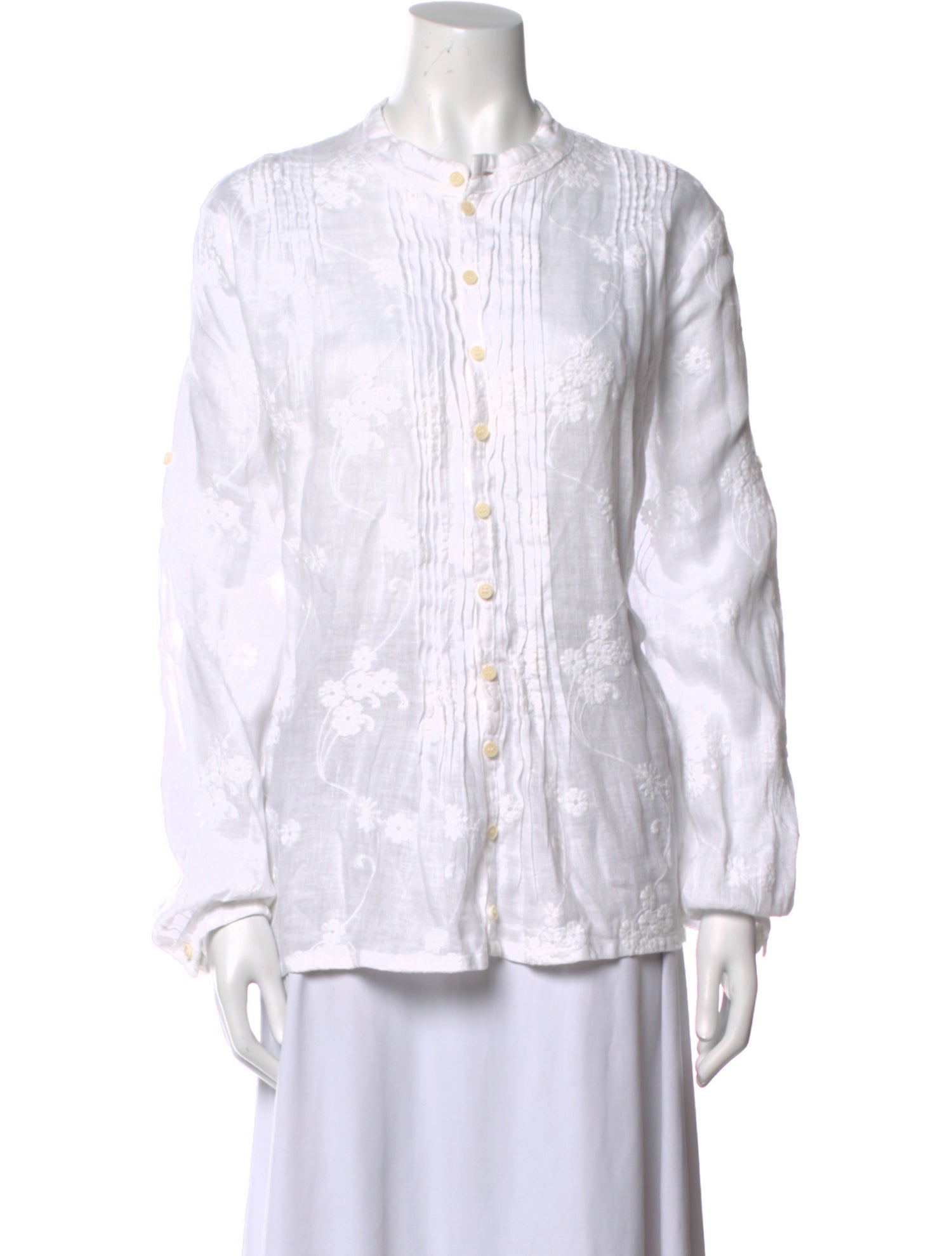 Gorsuch Striped Mock Neck Button-Up Top