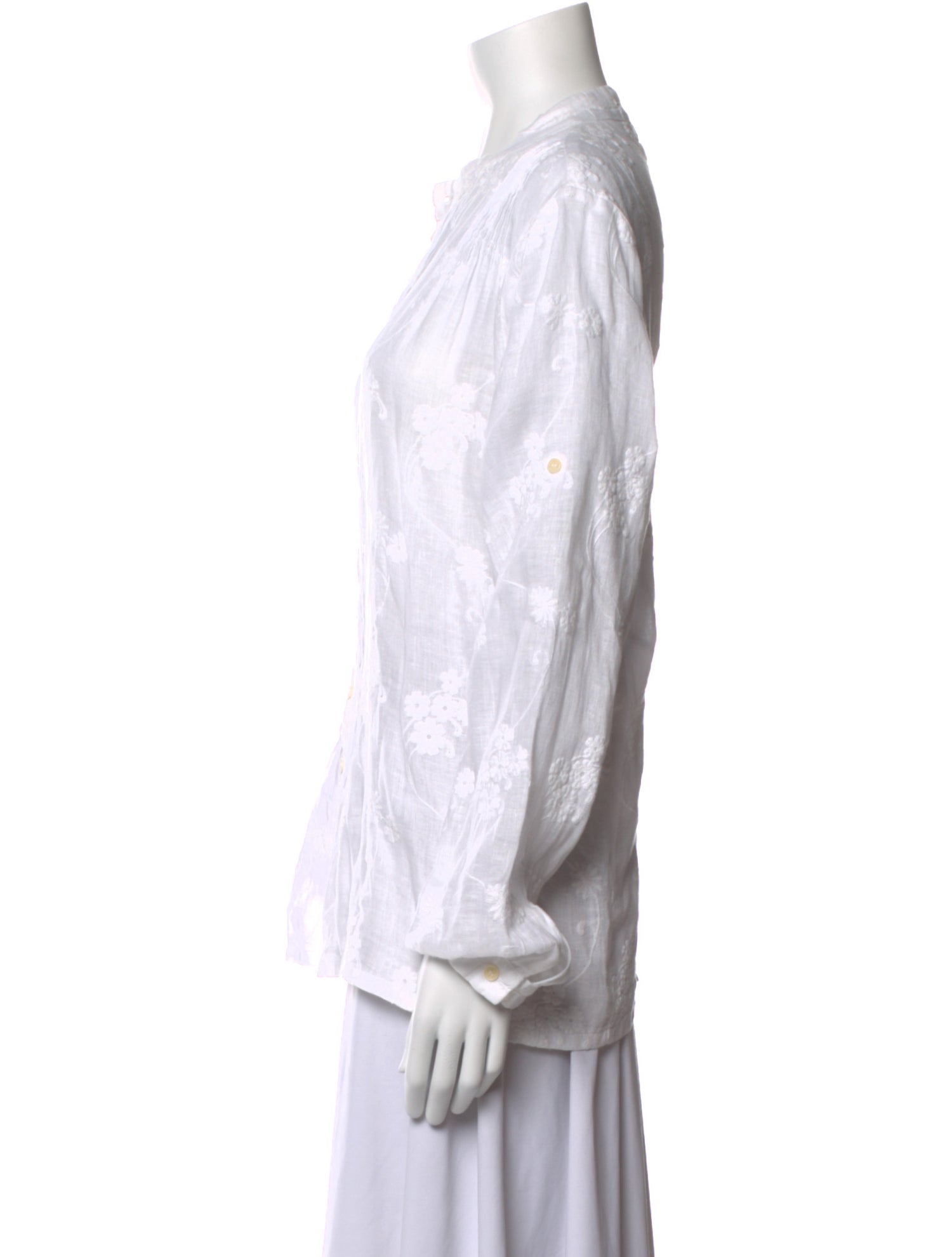 Gorsuch Striped Mock Neck Button-Up Top