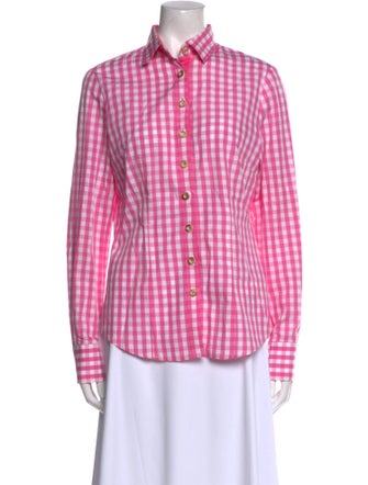Gorsuch Plaid Print Long Sleeve Button-Up Top
