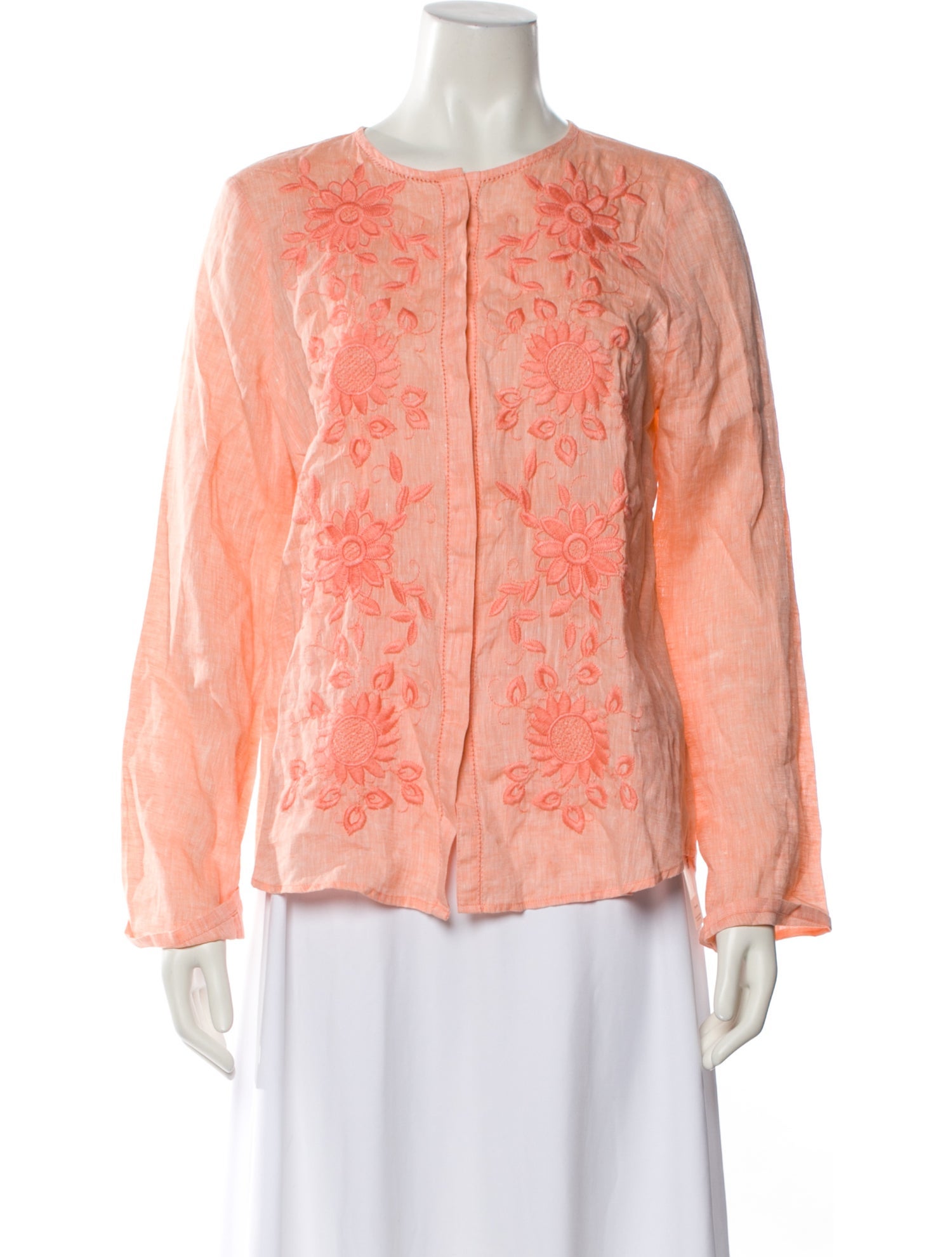 Gorsuch Linen Floral Print Button-Up Top