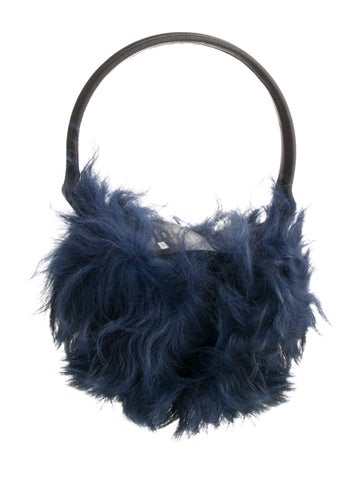 Pre-owned Gorski Blue Fur Earmuffs W. Suede Frame W/tags