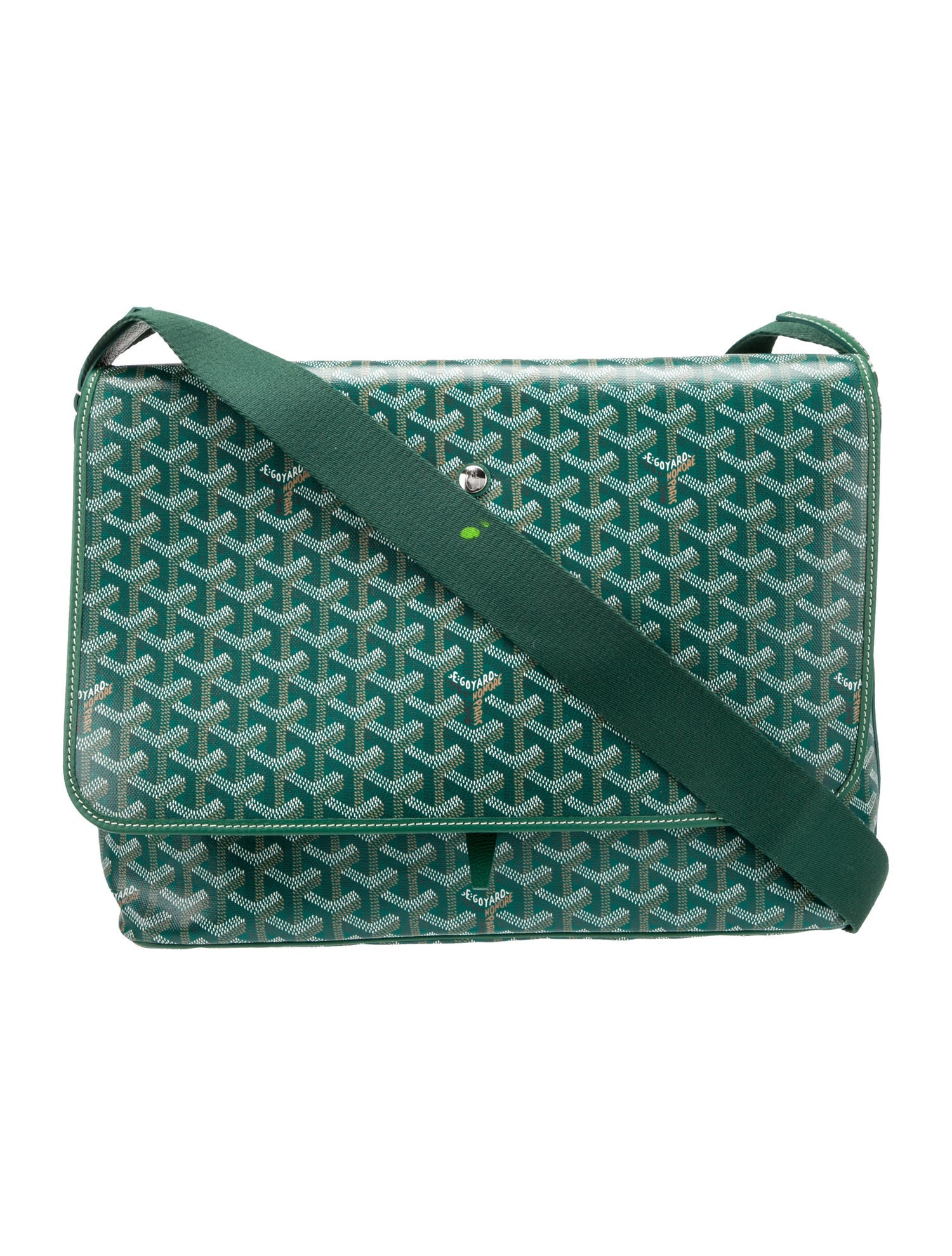 Goyard グリーン メッセンジャーバッグ Goyard Green And White Goyardine Canvas And Chevroches
