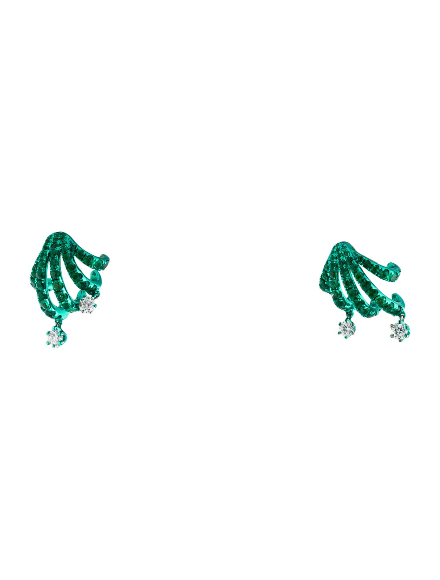Graziela 18K 1.40ctw Emerald & Diamond Rio Cage Earrings
