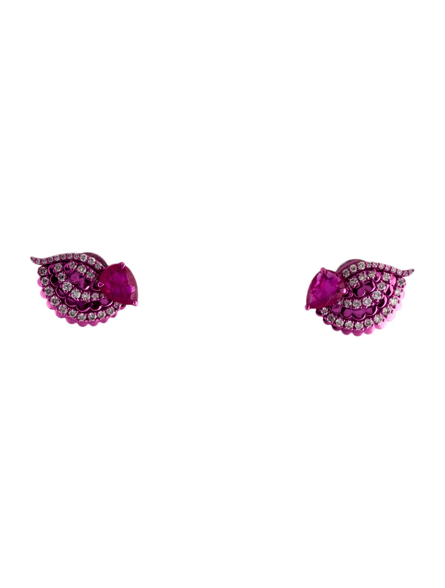 Graziela 18K 1.76ctw Glass Filled Ruby & Diamond Asa Pera Stud Earrings