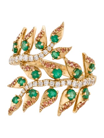Graziela 18K Emerald, Sapphire & Diamond Árvore Bypass Band