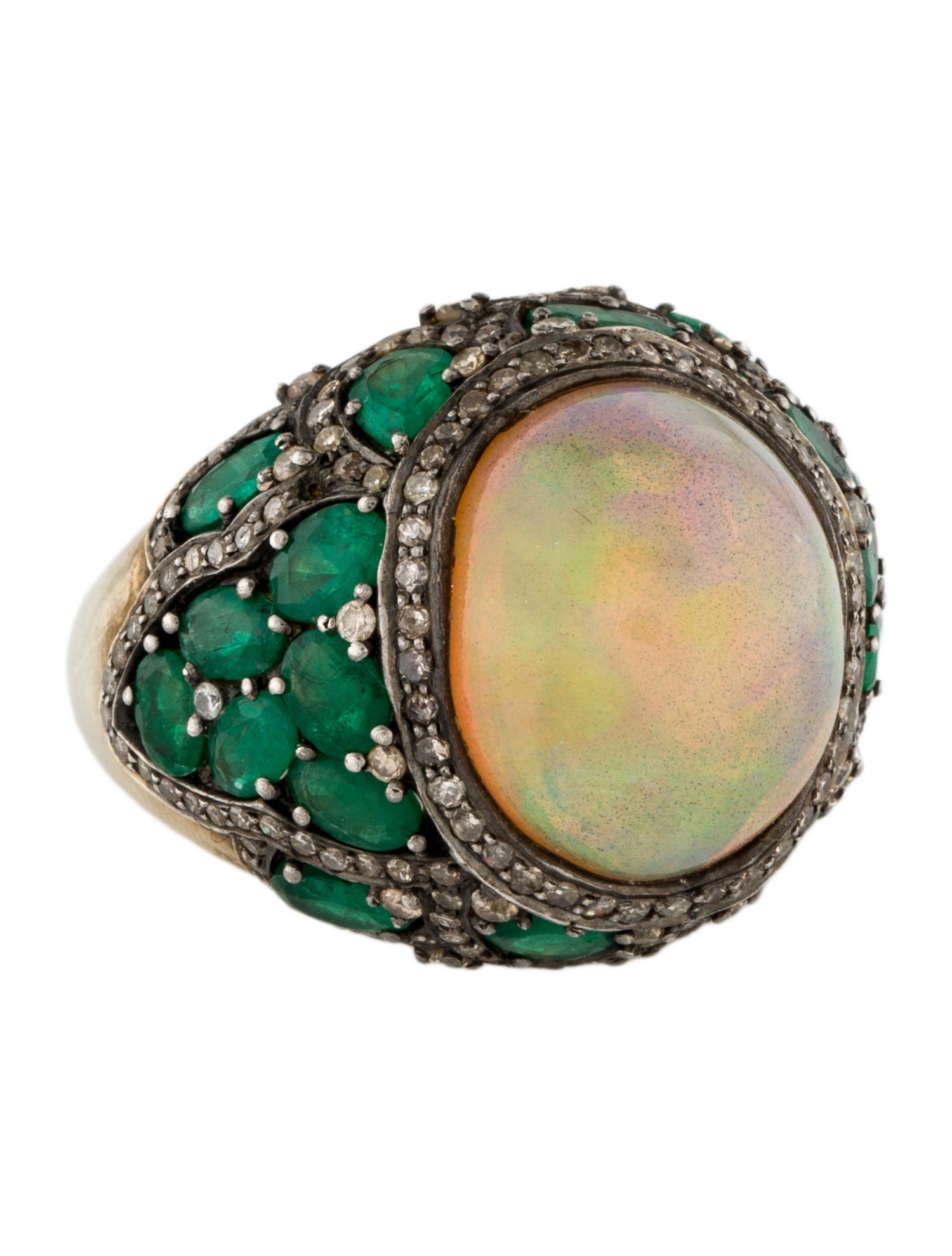 Graziela Opal & Emerald Diamond-Accented Cocktail Ring