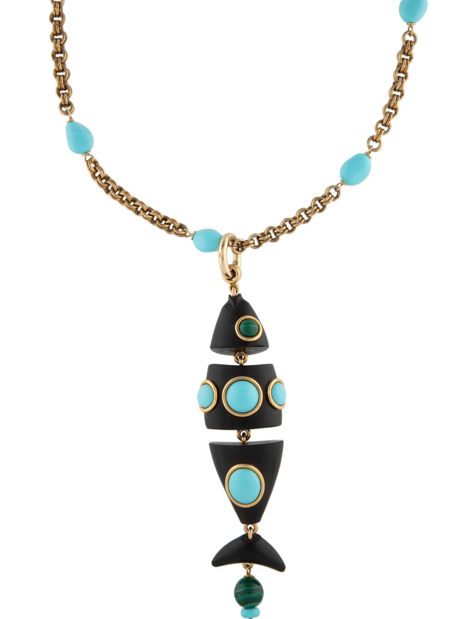 Grazia & Marica Vozza Malachite,Wood & Resin Fish Pendant Necklace