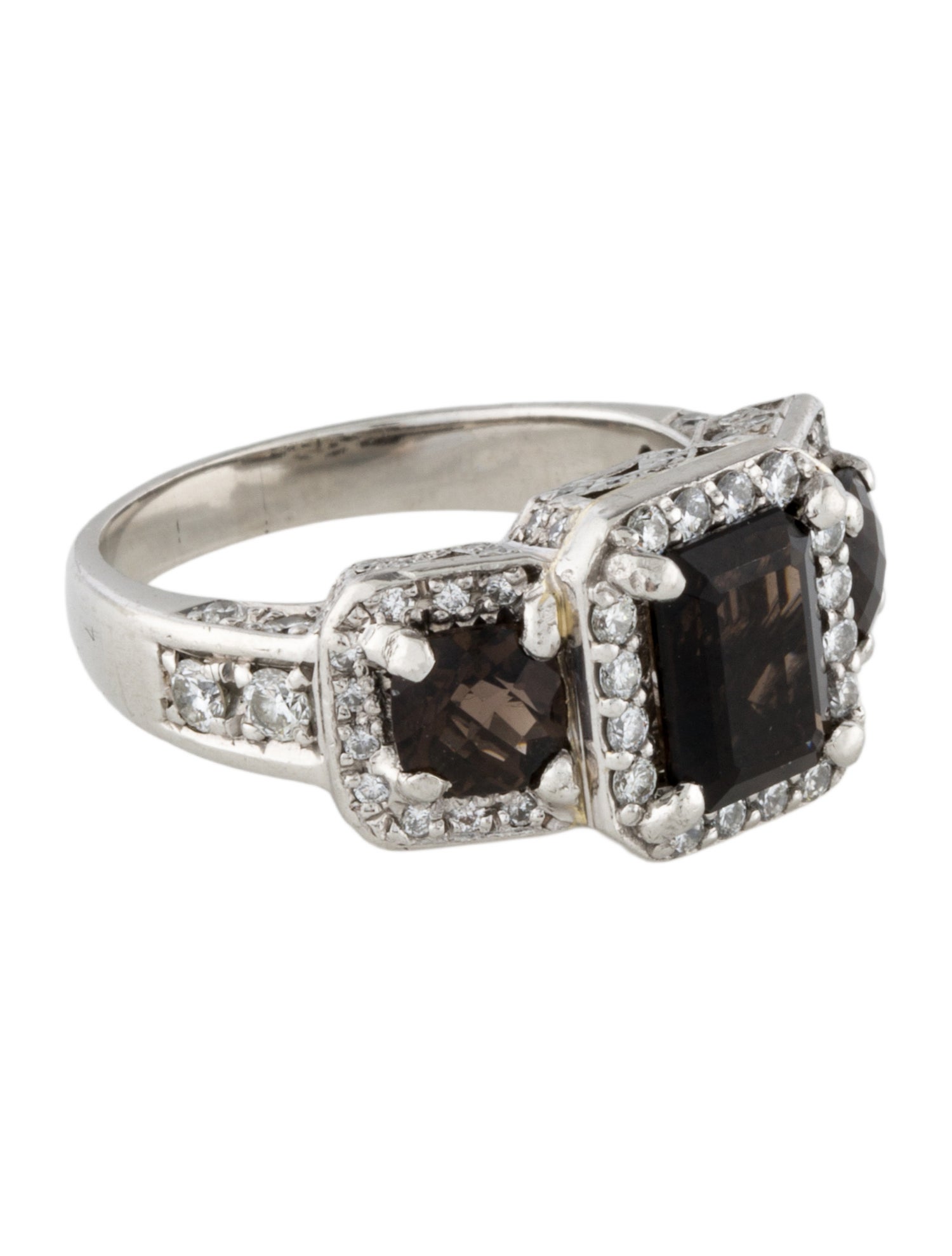 Gregg Ruth Platinum Smoky Quartz & Diamond Cocktail Ring