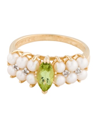 Andy Götz 14K Pearl, Peridot & Diamond Cocktail Ring