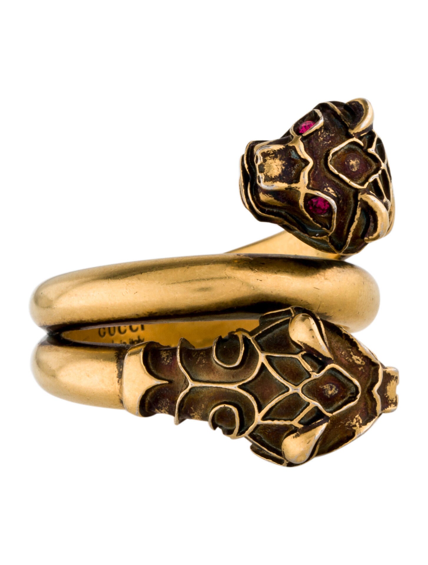 Gucci Crystal Tiger Head Ring GoldTone Metal Cocktail Ring, Rings