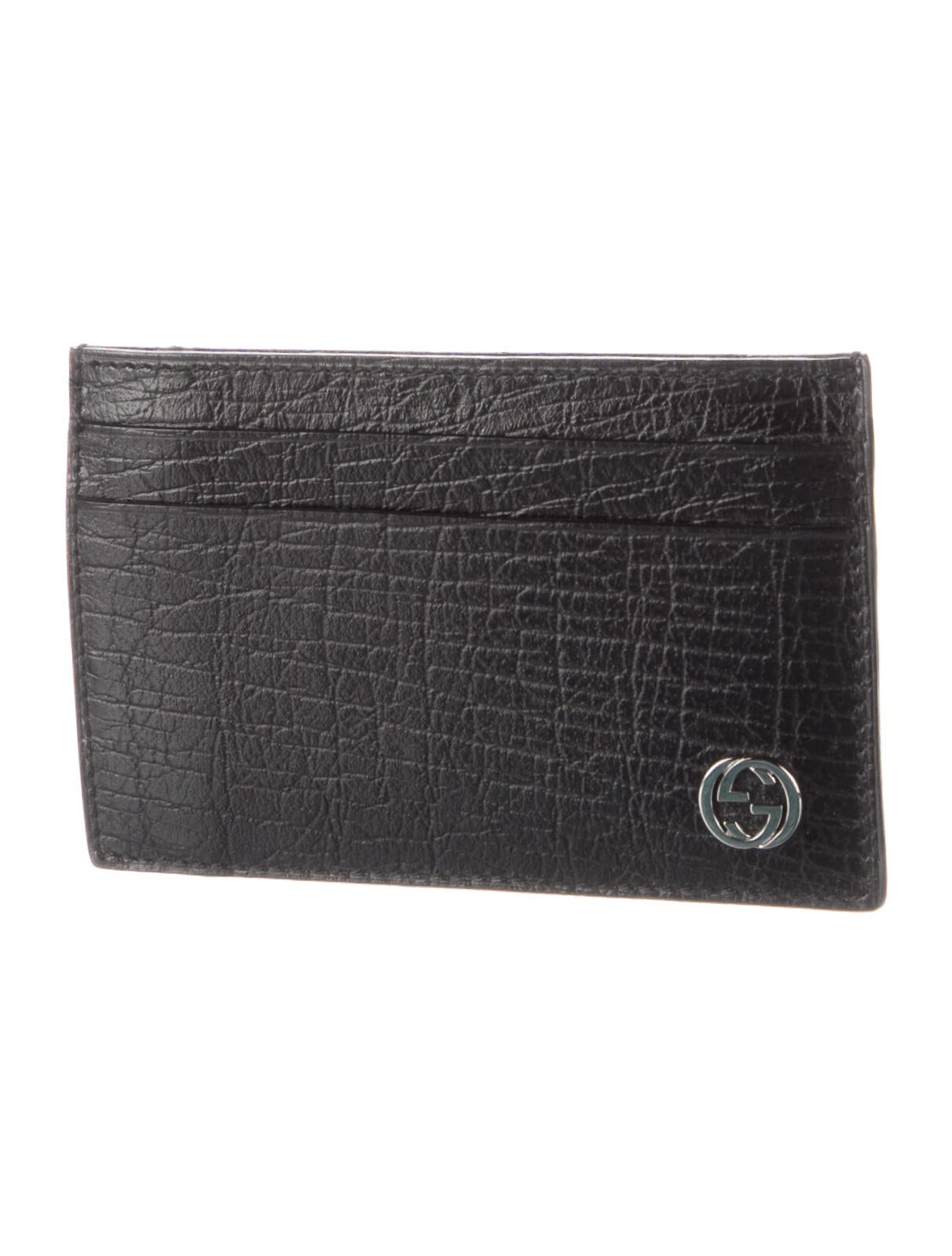 Gucci Card Holder Interlocking G Logo Card Holder Black Wallets