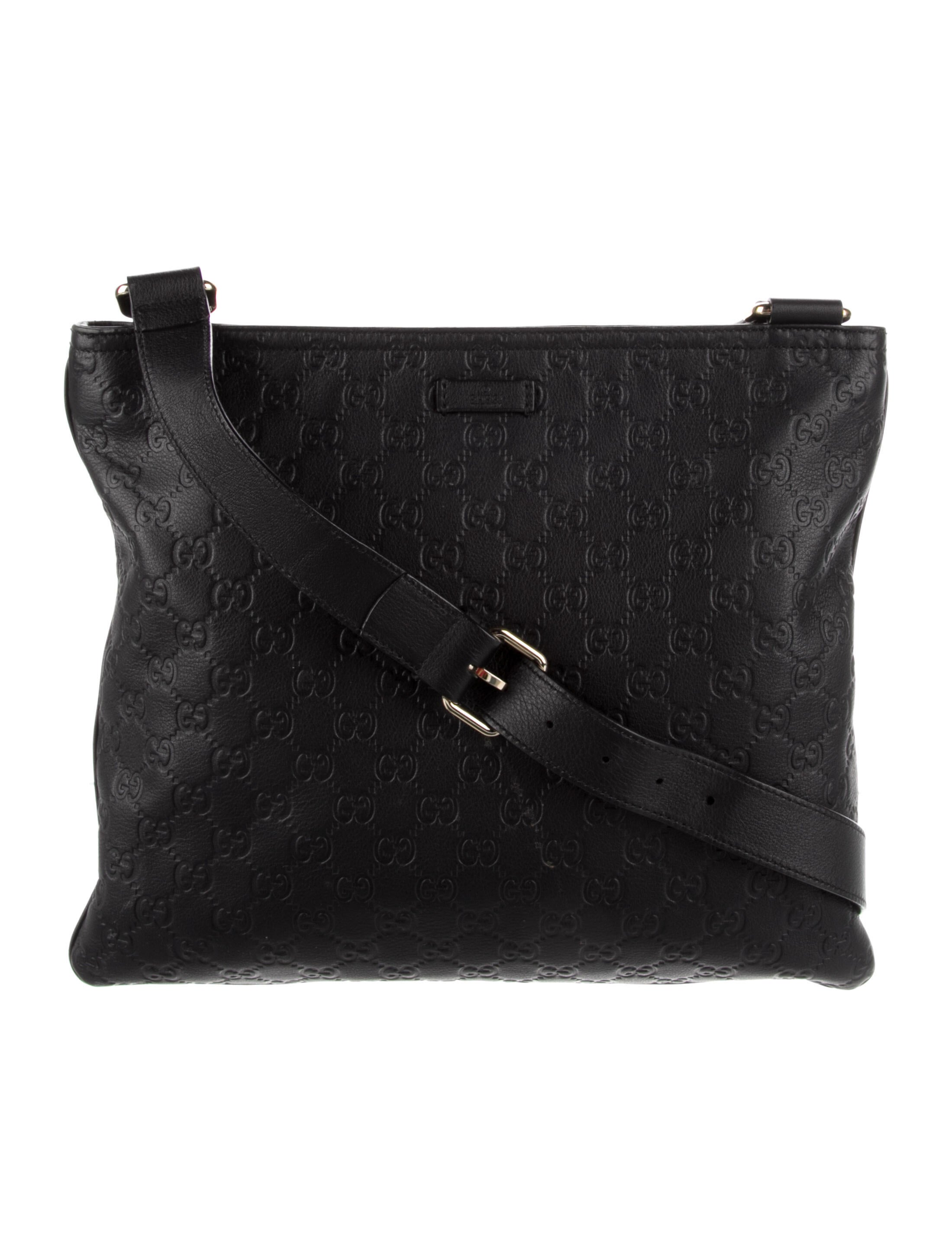 Gucci GG Signature Medium Flat Messenger Bag Black Crossbody Bags