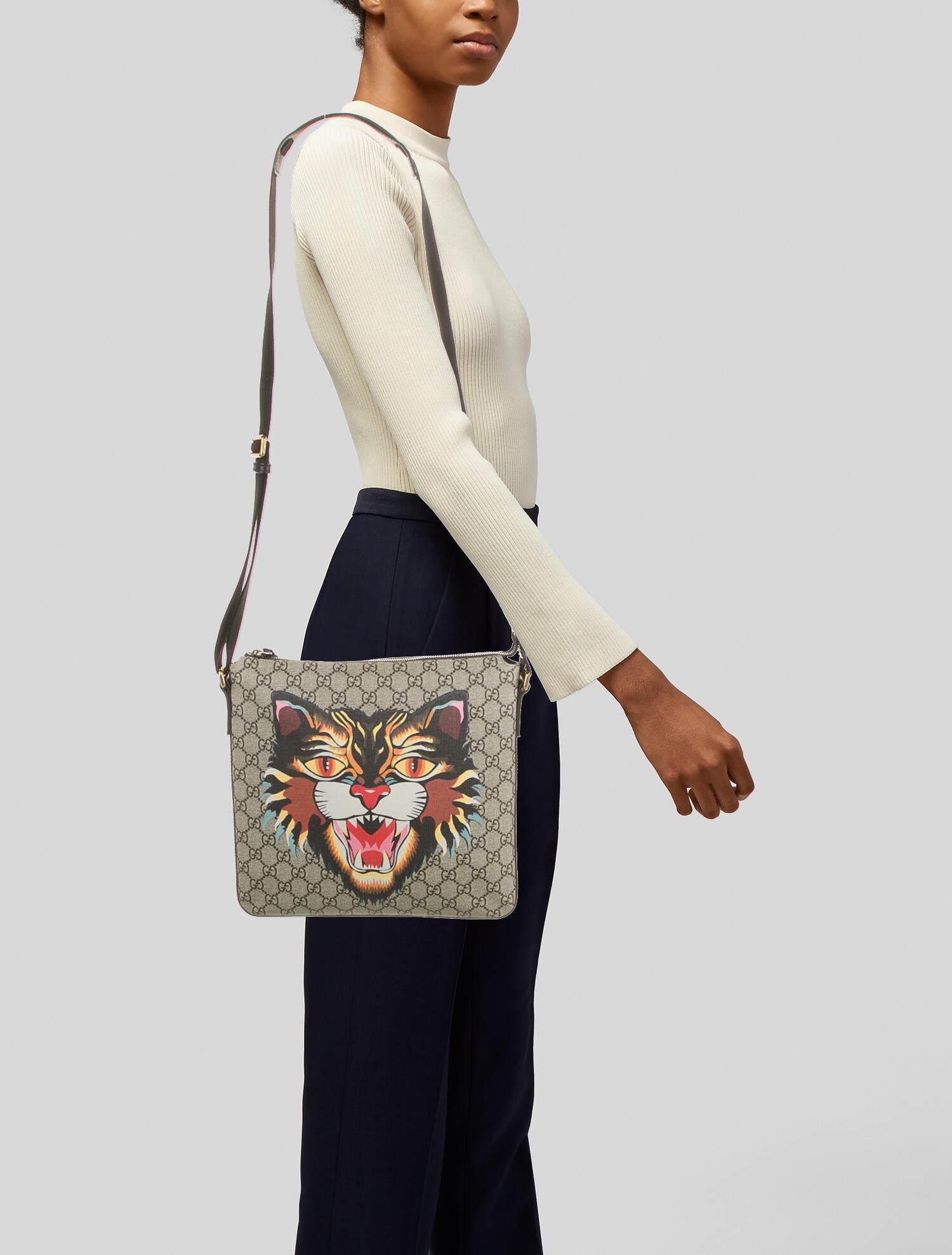 Gucci GG Supreme Angry Cat Messenger Bag Neutrals Crossbody Bags