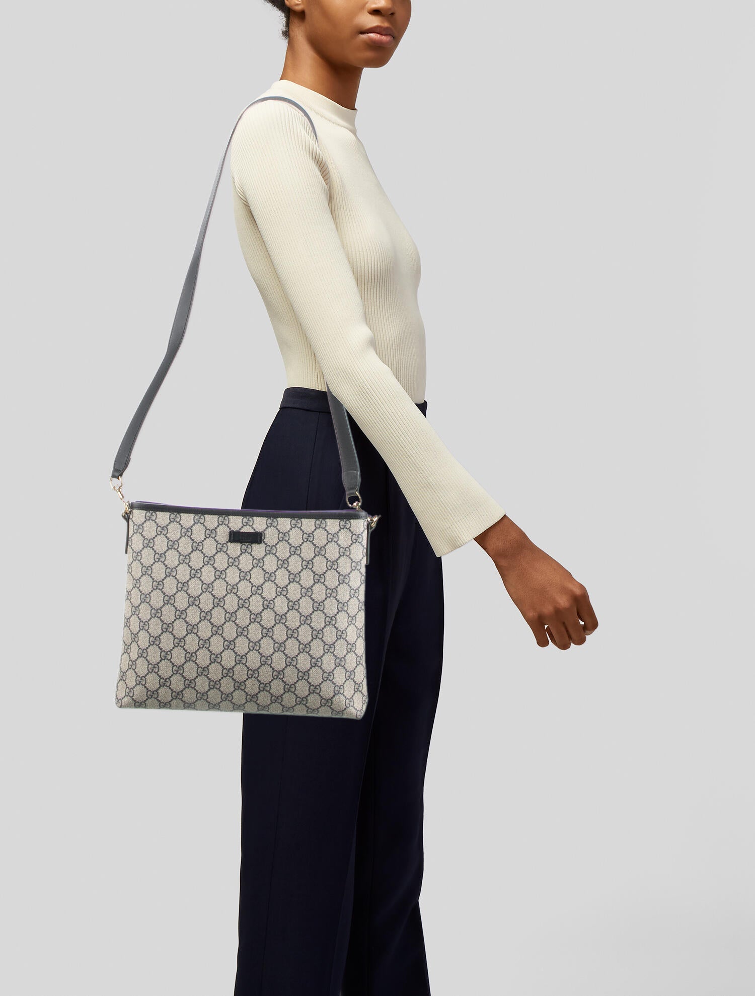 Gucci GG Supreme Flat Messenger Bag Blue Crossbody Bags, Handbags