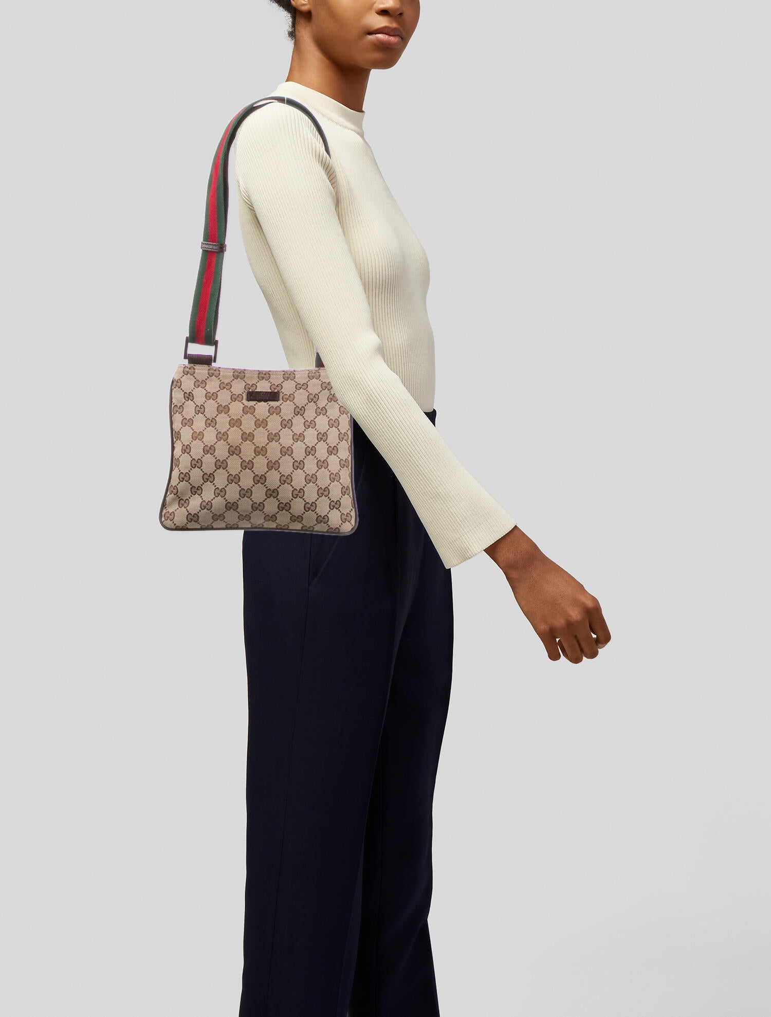 Gucci Canvas  Small Flat Messenger Bag Neutrals Crossbody Bags