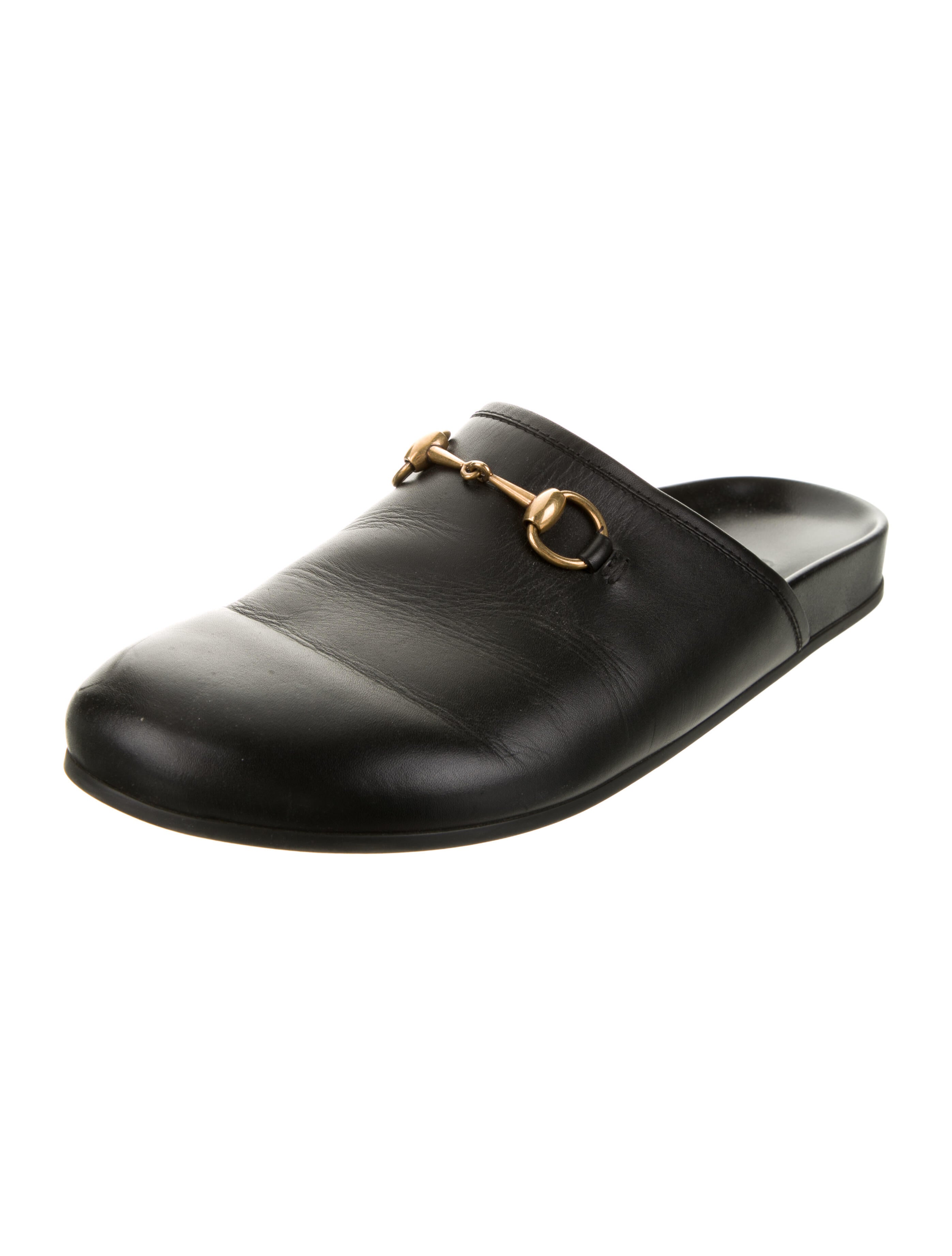 Gucci Horsebit Accent Leather Slippers Black Loafers, Shoes