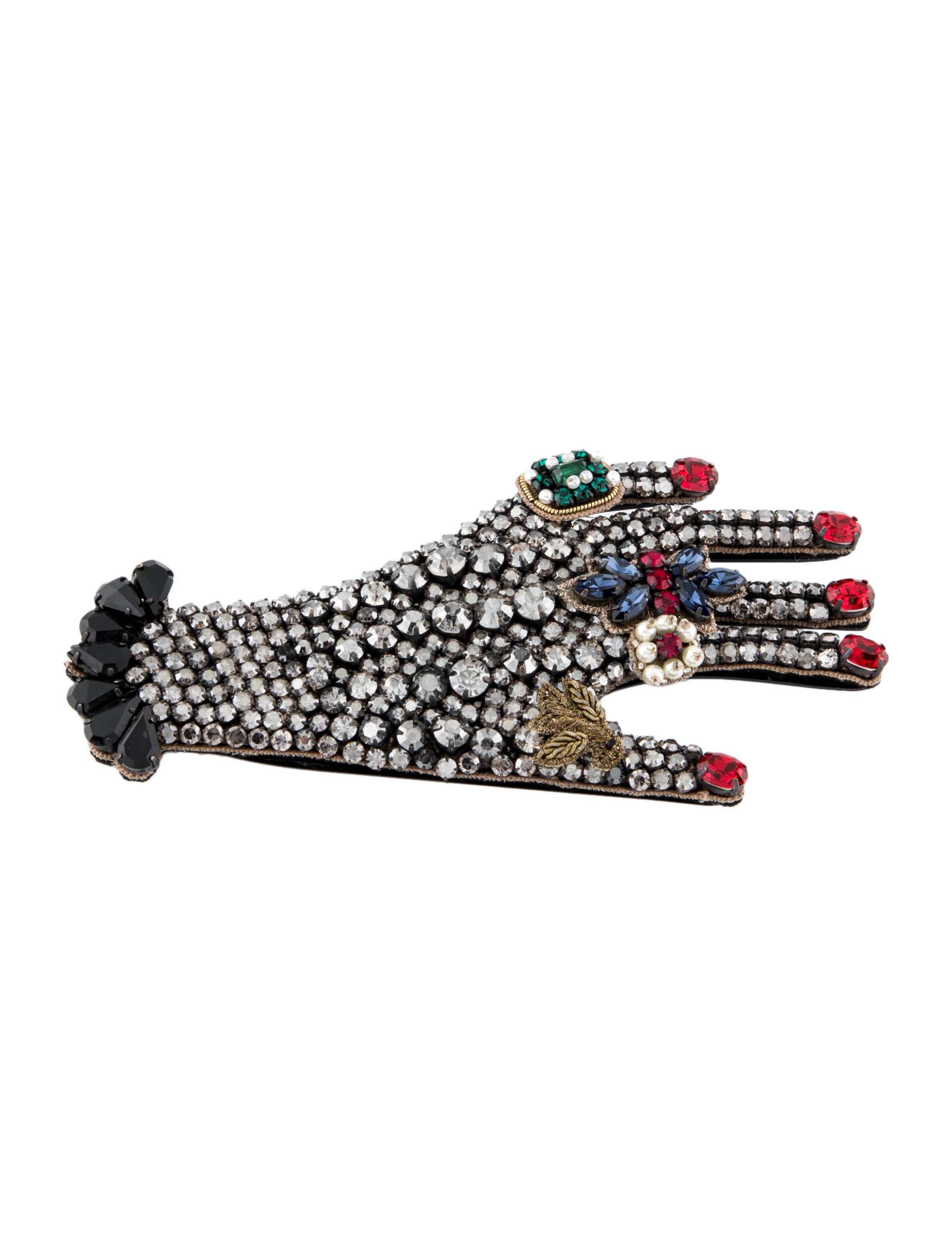 Gucci Crystal Embellished Hand Brooch SilverTone Metal Pin, Brooches