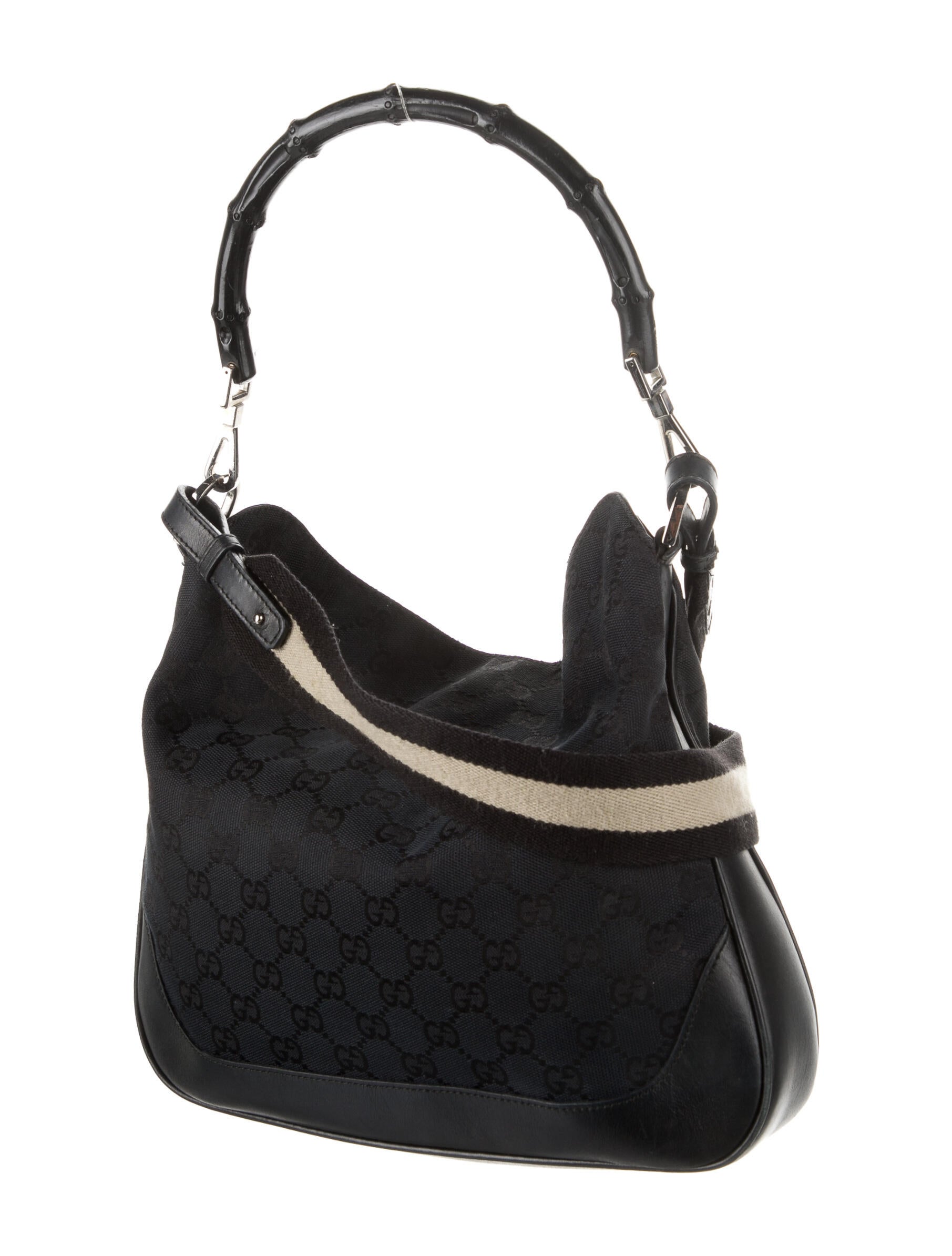 Gucci GG Canvas Bamboo Handle Bag Black Handle Bags, Handbags