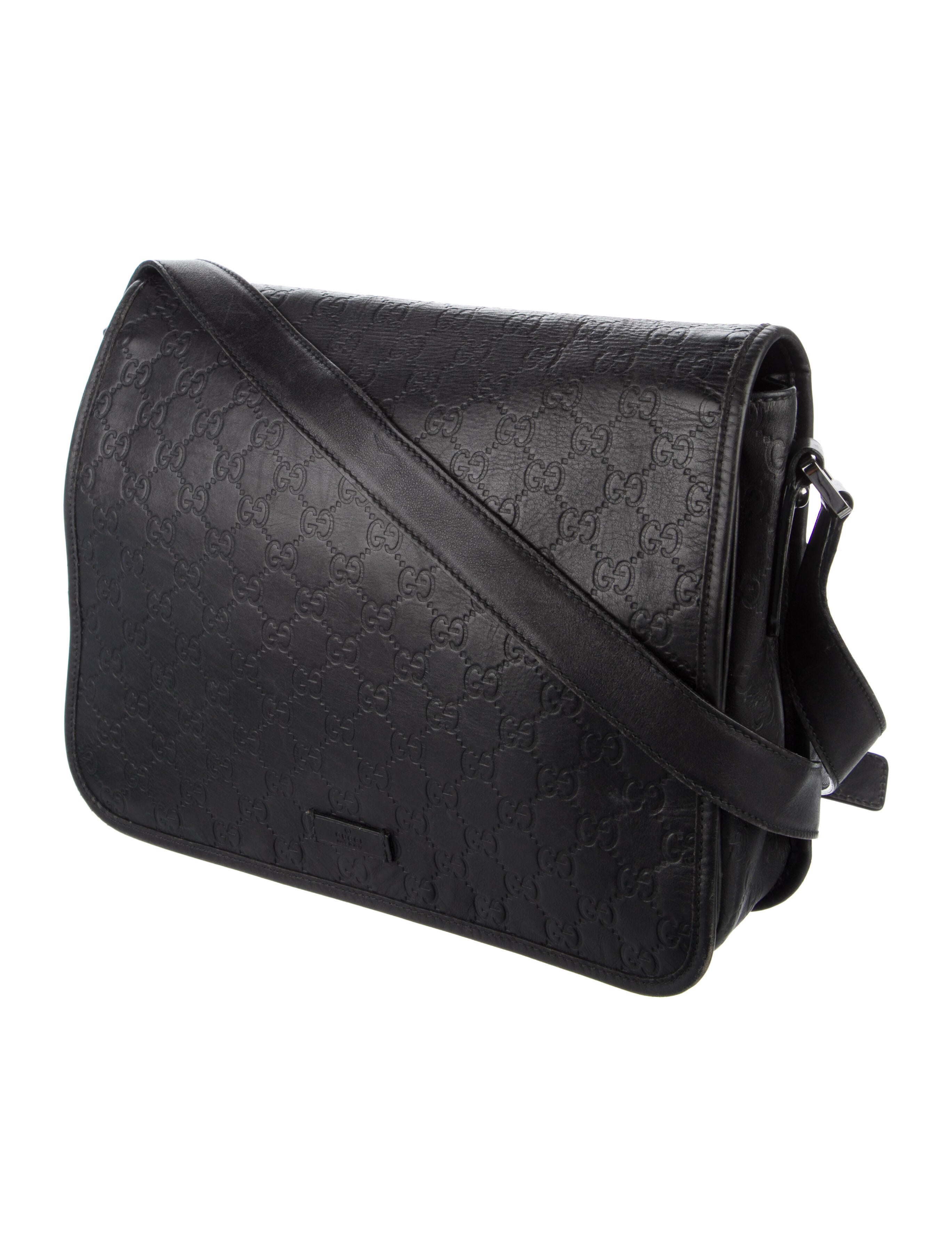 Gucci Guccissima Crossbody Flap Messenger Bag Black Crossbody Bags