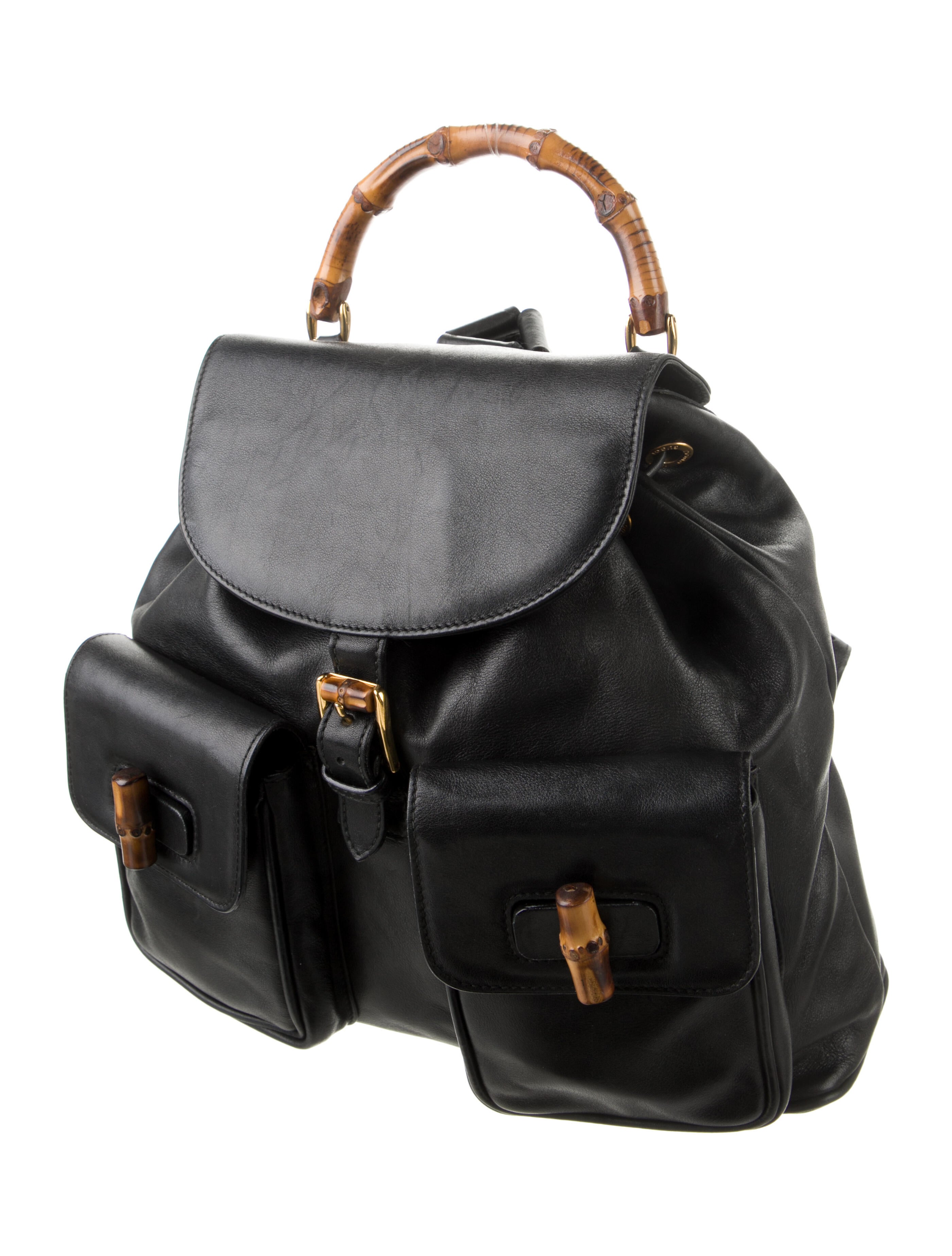 Gucci Bamboo Leather Backpack Black Backpacks, Handbags GUC1083016