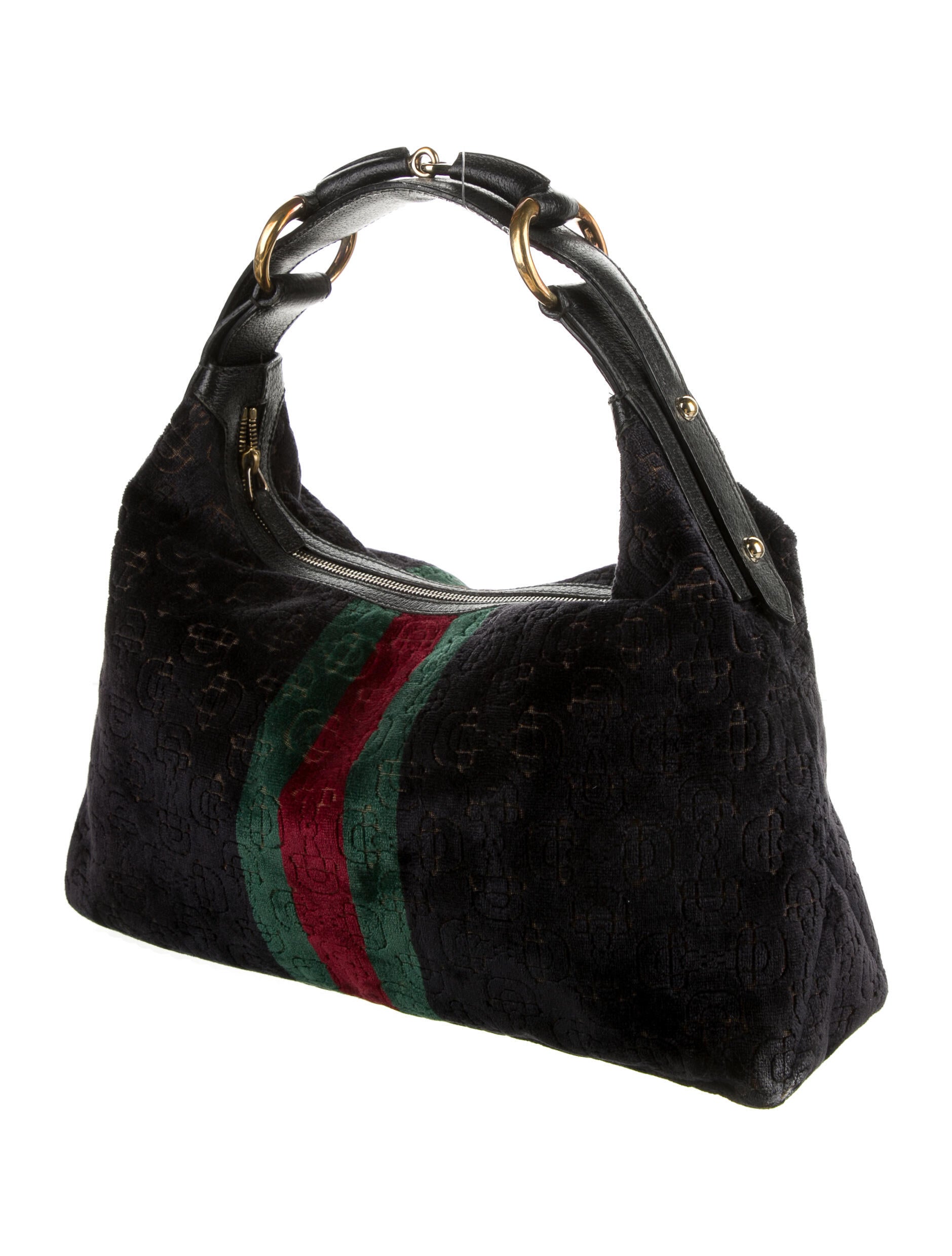 Gucci Medium Horsebit Chain Velvet Hobo Blue Shoulder Bags, Handbags