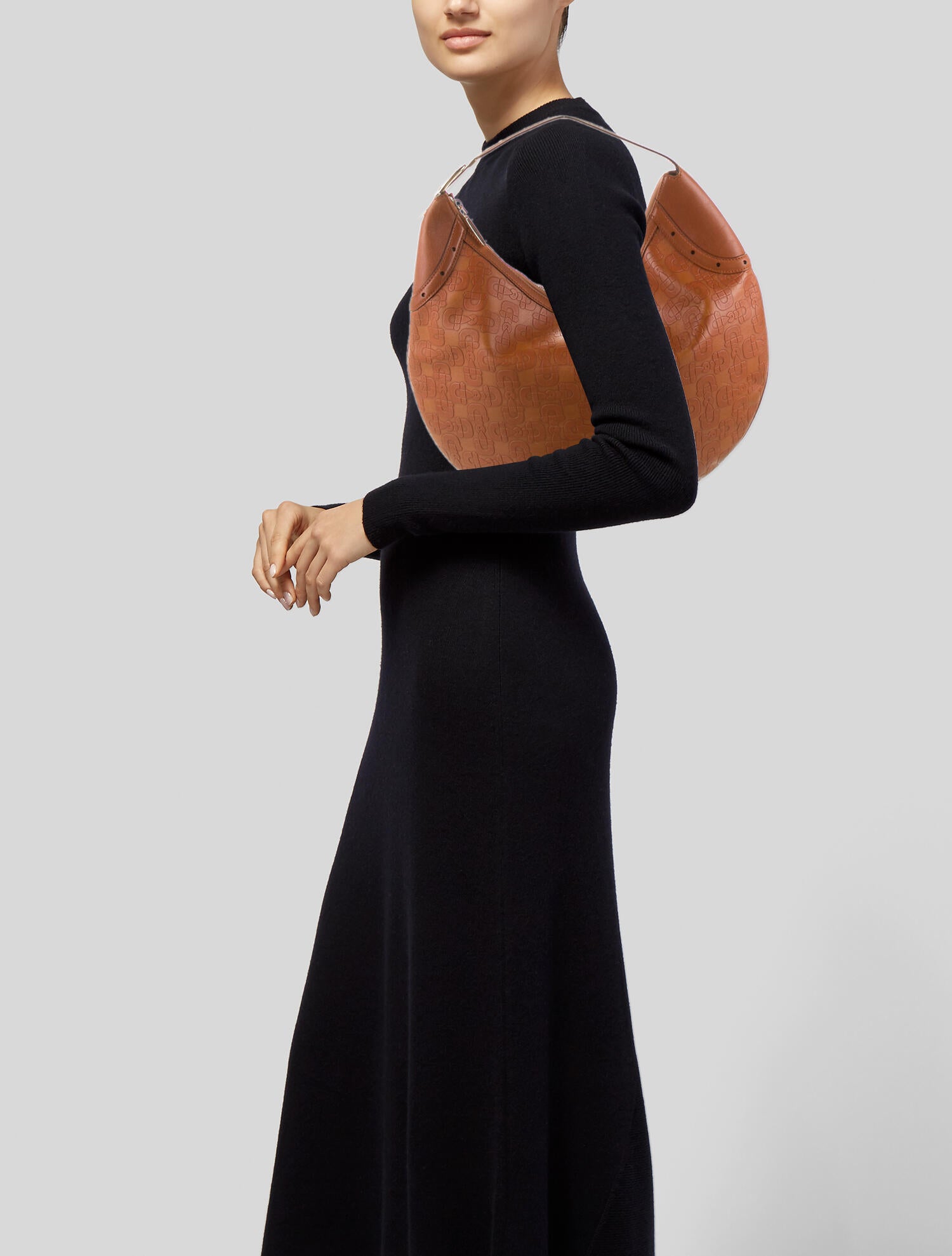 Gucci Horsebit Embossed Glam Hobo Brown Shoulder Bags, Handbags