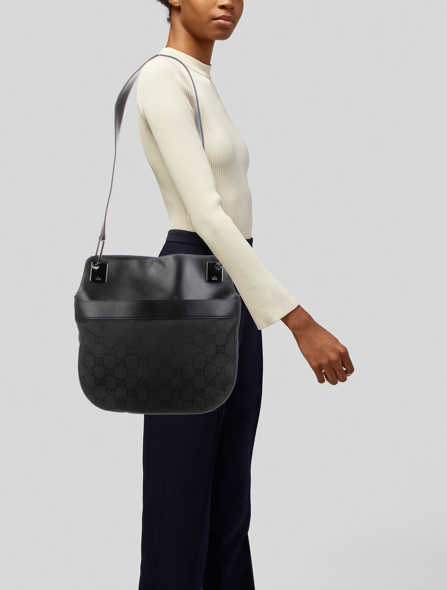 Gucci GG Nylon Crossbody Bag Black Shoulder Bags, Handbags