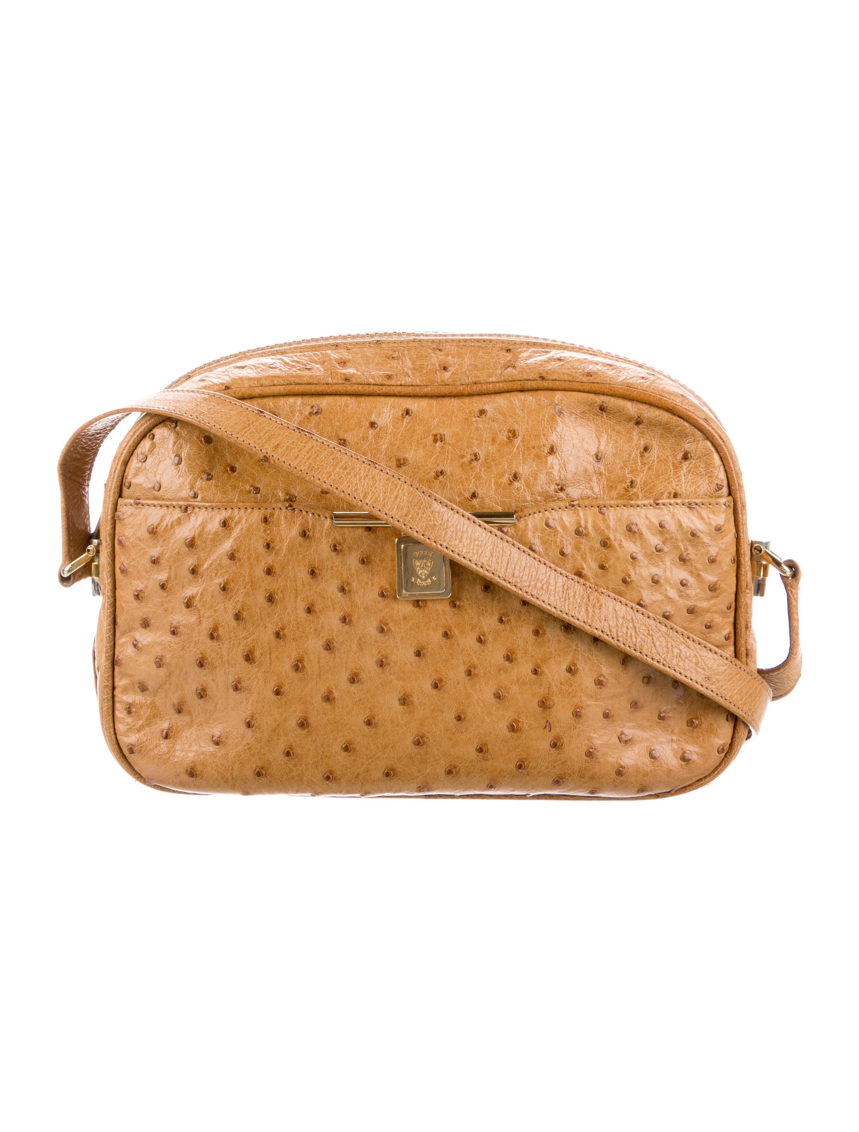 Gucci Vintage Ostrich Crossbody Bag Neutrals Crossbody Bags, Handbags