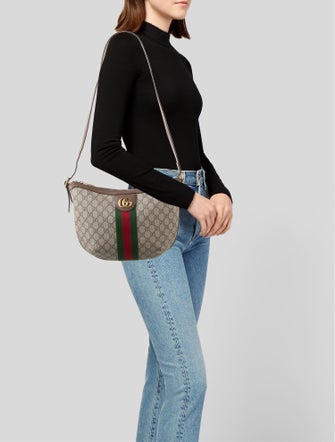 Gucci GG Supreme Monogram Web Small Ophidia Half Moon Hobo